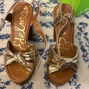 Sam Edelman Metallic Gold Bow Heels
